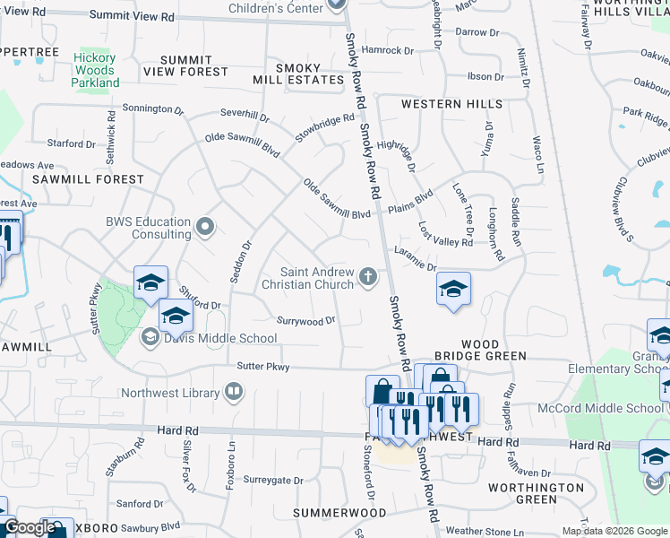 map of restaurants, bars, coffee shops, grocery stores, and more near 2072 Stancrest Road in Dublin