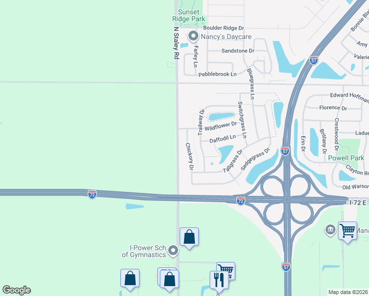 map of restaurants, bars, coffee shops, grocery stores, and more near 815 Chickory Drive in Champaign
