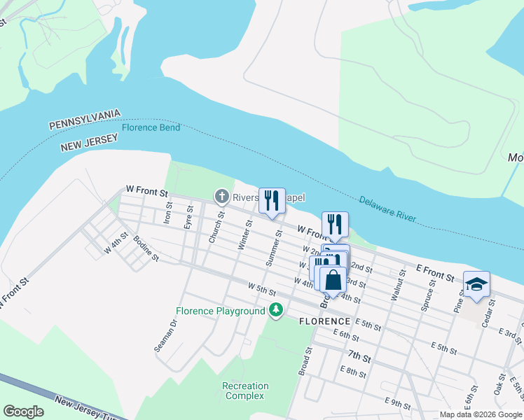 map of restaurants, bars, coffee shops, grocery stores, and more near 337 West Front Street in Florence Township