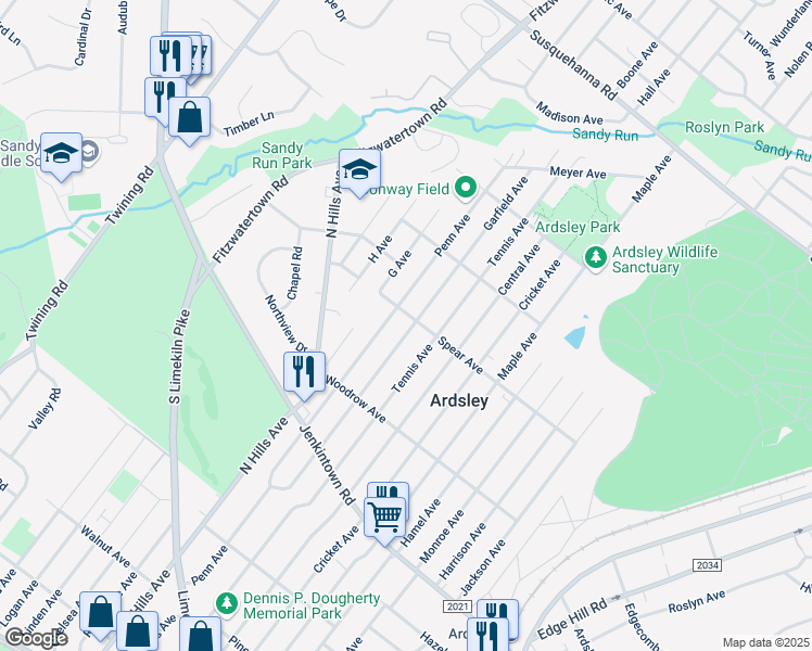 map of restaurants, bars, coffee shops, grocery stores, and more near 776 Garfield Avenue in Glenside