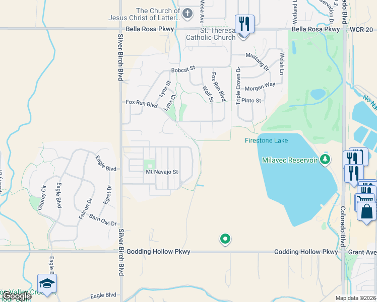 map of restaurants, bars, coffee shops, grocery stores, and more near 5276 Mount Arapahoe Circle in Longmont