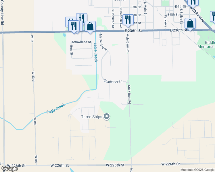map of restaurants, bars, coffee shops, grocery stores, and more near 1400 Graybark Street in Sheridan