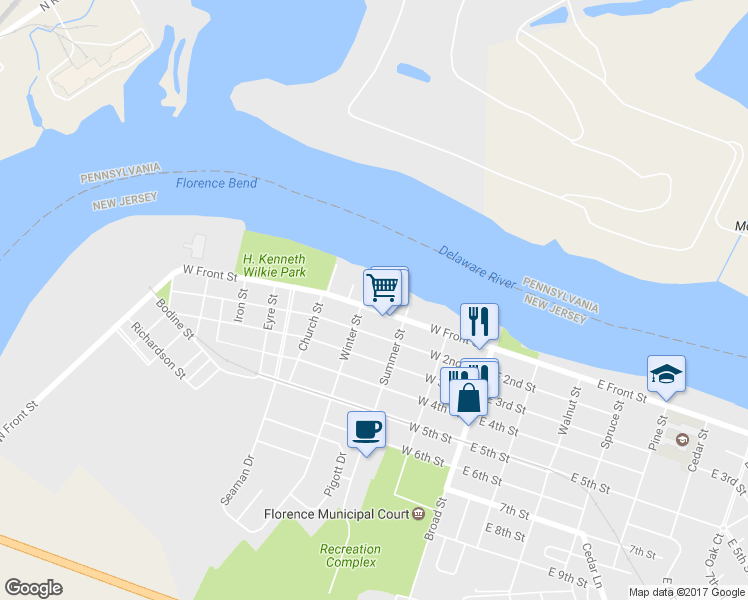 map of restaurants, bars, coffee shops, grocery stores, and more near 337 West Front Street in Florence Township
