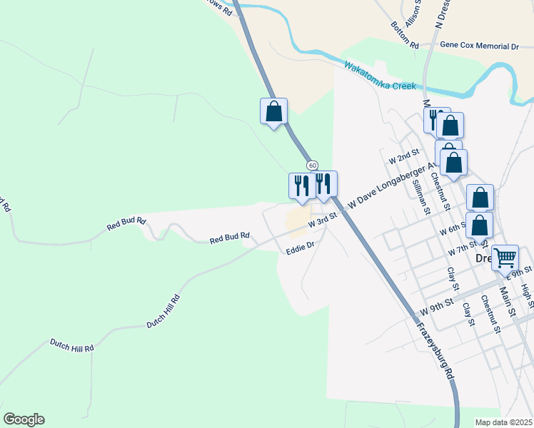 map of restaurants, bars, coffee shops, grocery stores, and more near 178 Eddie Drive in Dresden