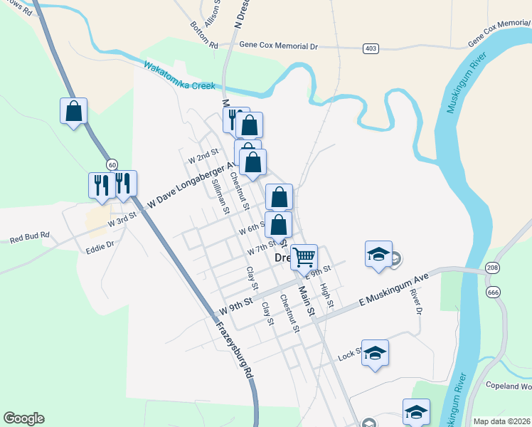 map of restaurants, bars, coffee shops, grocery stores, and more near 515 Main Street in Dresden