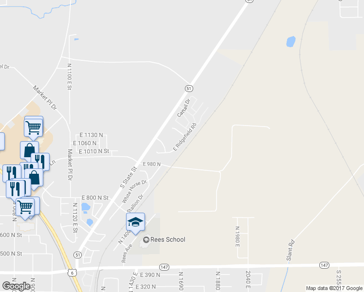 map of restaurants, bars, coffee shops, grocery stores, and more near 1662 East Ridgefield Road in Spanish Fork