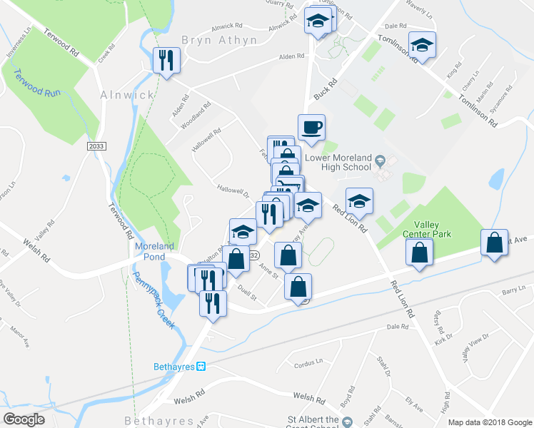 map of restaurants, bars, coffee shops, grocery stores, and more near 611 Wynkoop Avenue in Montgomery County
