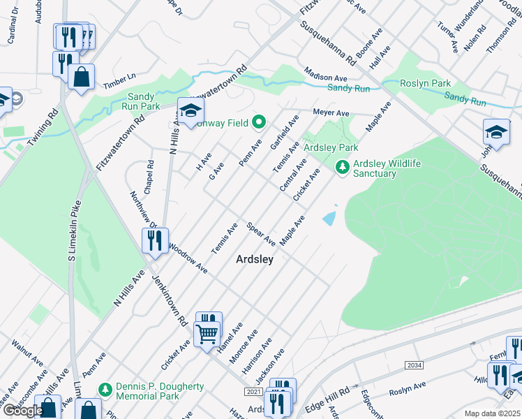 map of restaurants, bars, coffee shops, grocery stores, and more near 824 Central Avenue in Glenside