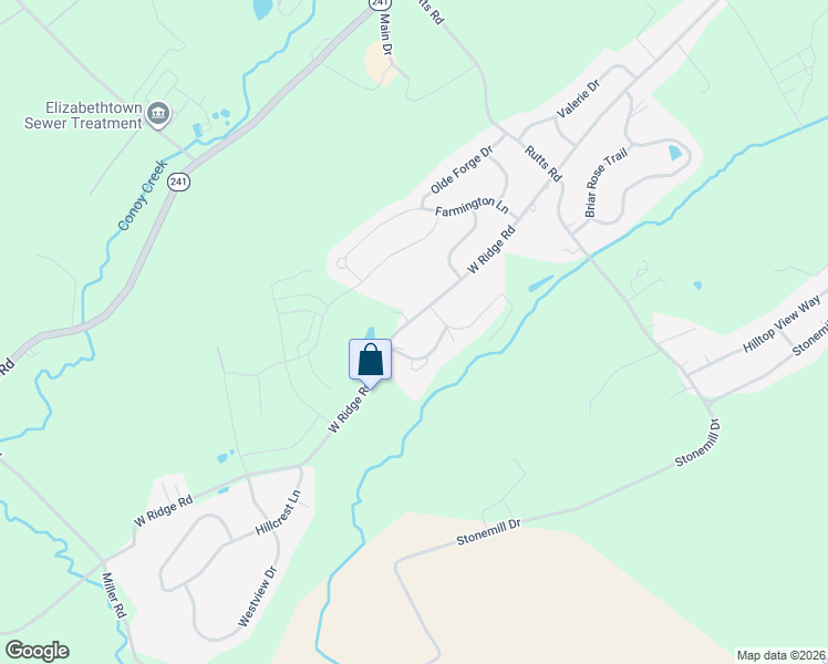 map of restaurants, bars, coffee shops, grocery stores, and more near 822 W Ridge Rd in Elizabethtown