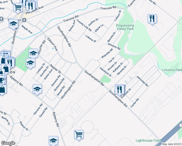 map of restaurants, bars, coffee shops, grocery stores, and more near 15002 Theresa Drive in Philadelphia