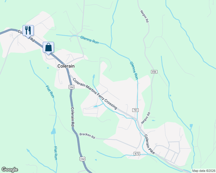 map of restaurants, bars, coffee shops, grocery stores, and more near 71727 West Road in Martins Ferry