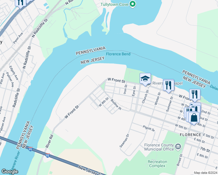 map of restaurants, bars, coffee shops, grocery stores, and more near 834 West 2nd Street in Florence Township