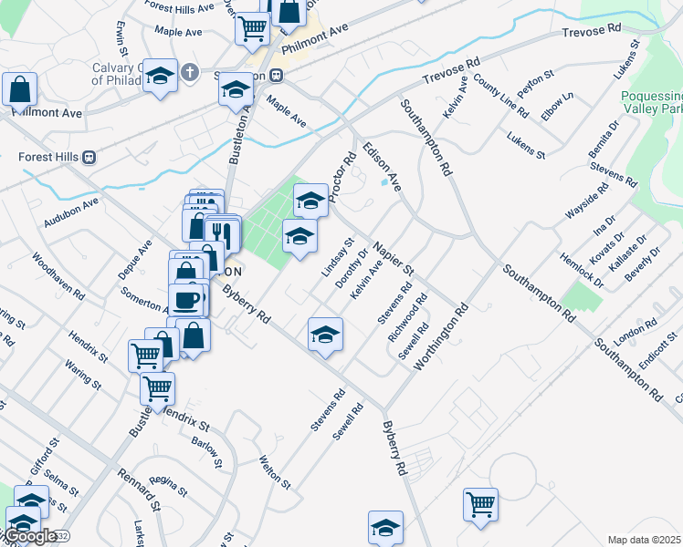 map of restaurants, bars, coffee shops, grocery stores, and more near 13048 Dorothy Drive in Philadelphia