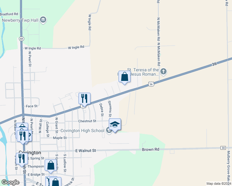 map of restaurants, bars, coffee shops, grocery stores, and more near 800 East Broadway Street in Covington