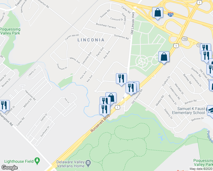 map of restaurants, bars, coffee shops, grocery stores, and more near 2592 Northgate Drive in Feasterville-Trevose