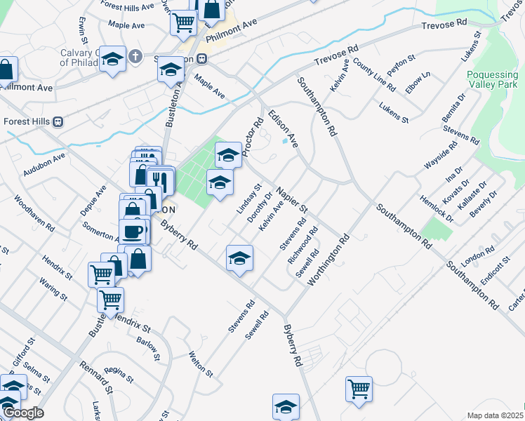 map of restaurants, bars, coffee shops, grocery stores, and more near 13048 Dorothy Drive in Philadelphia