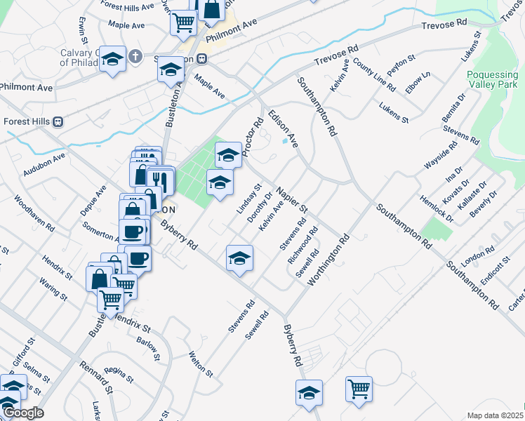map of restaurants, bars, coffee shops, grocery stores, and more near 13048 Dorothy Drive in Philadelphia