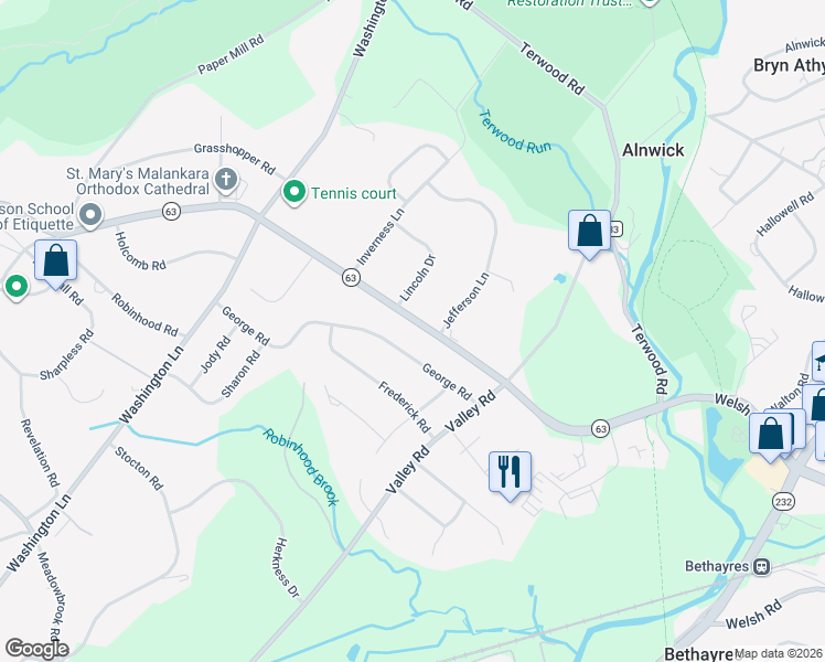 map of restaurants, bars, coffee shops, grocery stores, and more near 1076 Welsh Road in Montgomery County