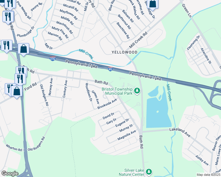 map of restaurants, bars, coffee shops, grocery stores, and more near 2514 Laurel Drive in Bristol