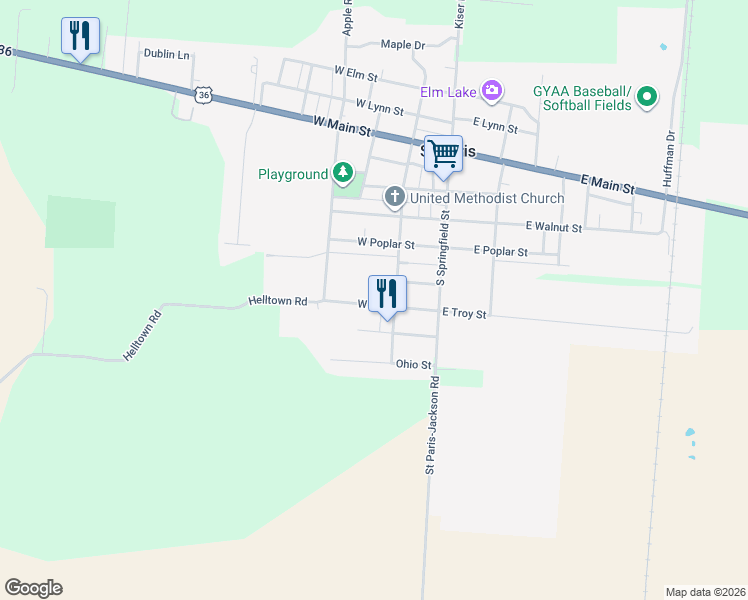 map of restaurants, bars, coffee shops, grocery stores, and more near 220 West Troy Street in Saint Paris