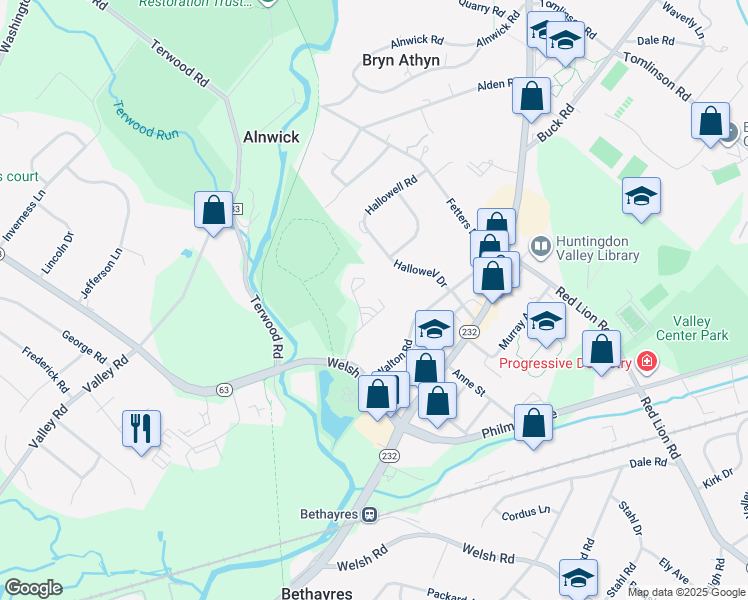 map of restaurants, bars, coffee shops, grocery stores, and more near 753 Welsh Road in Montgomery County