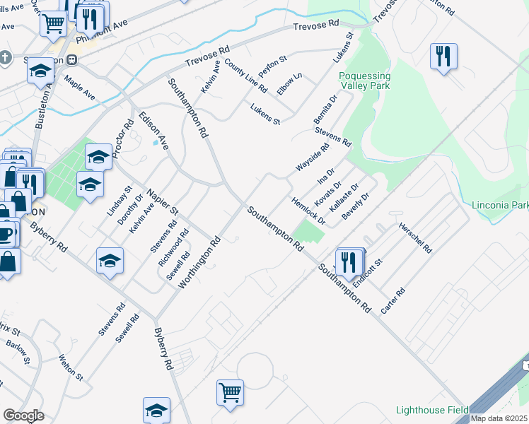 map of restaurants, bars, coffee shops, grocery stores, and more near 15002 Theresa Drive in Philadelphia