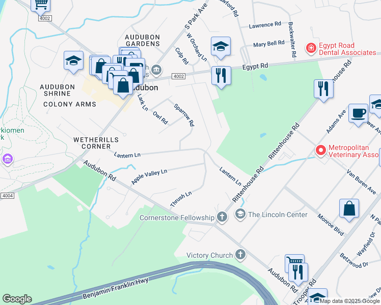 map of restaurants, bars, coffee shops, grocery stores, and more near 2732 Lantern Lane in Eagleville