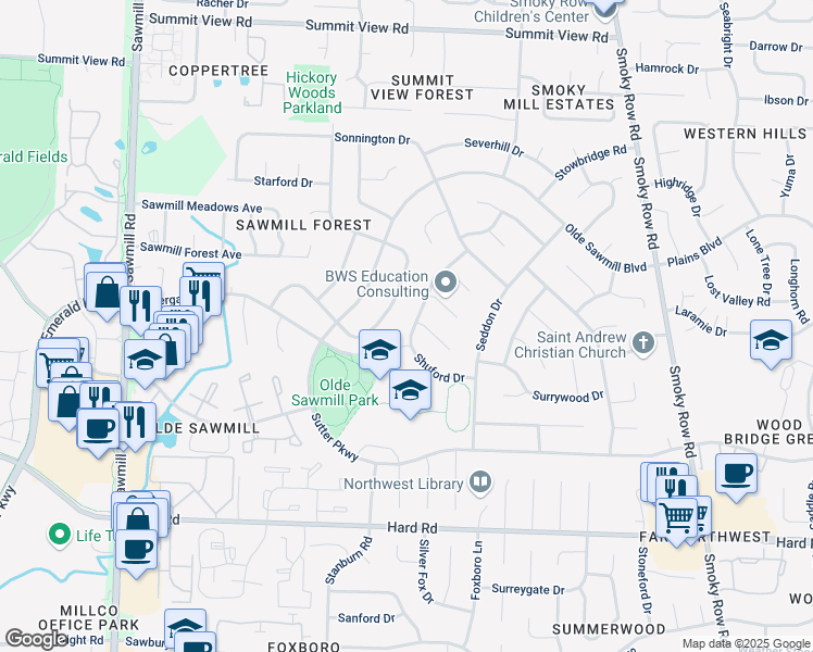 map of restaurants, bars, coffee shops, grocery stores, and more near 7711 Shermont Road in Dublin