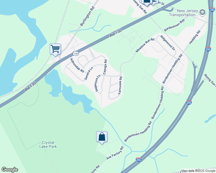 map of restaurants, bars, coffee shops, grocery stores, and more near 62 Meadow Run Road in Bordentown