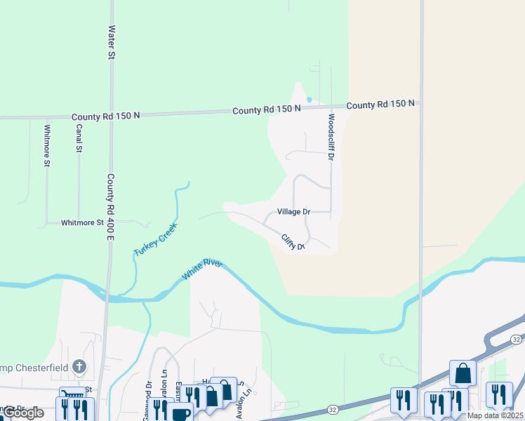 map of restaurants, bars, coffee shops, grocery stores, and more near 4626 Village Drive in Anderson