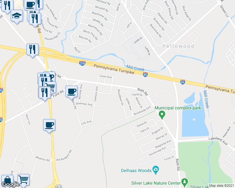 map of restaurants, bars, coffee shops, grocery stores, and more near 2605 Woodlawn Drive in Bristol