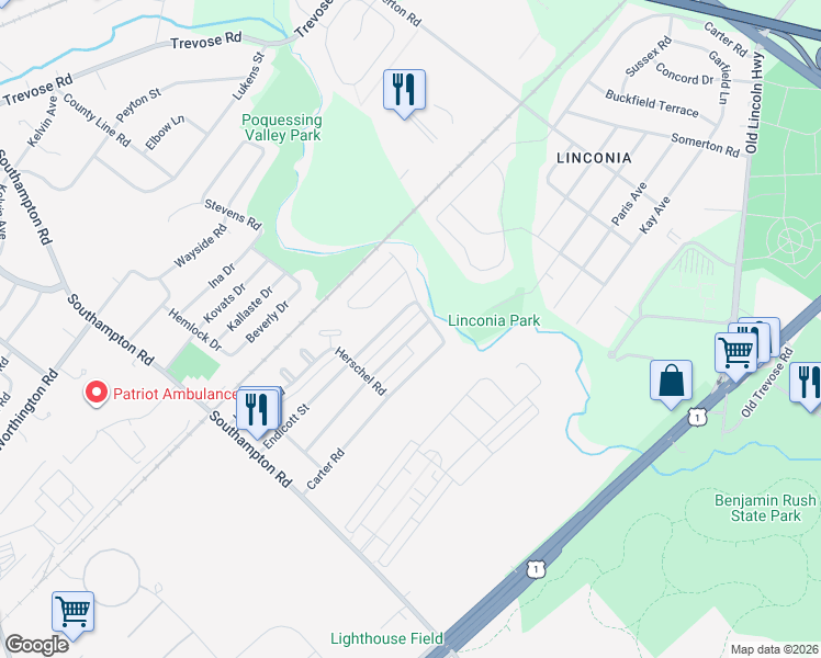 map of restaurants, bars, coffee shops, grocery stores, and more near 15142 Milford Street in Philadelphia