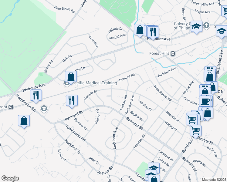 map of restaurants, bars, coffee shops, grocery stores, and more near 211 Dumont Pl in Philadelphia
