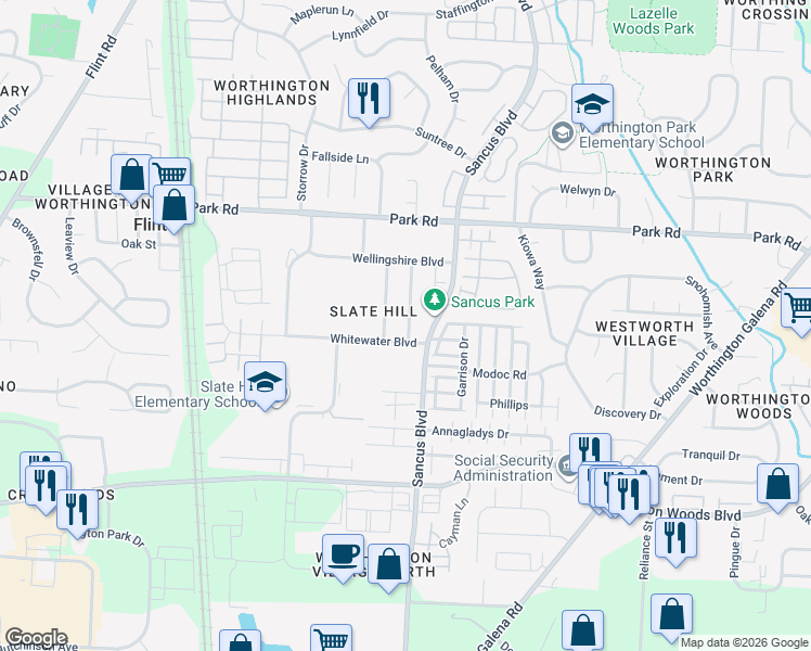 map of restaurants, bars, coffee shops, grocery stores, and more near 755 Tussuck Court in Columbus