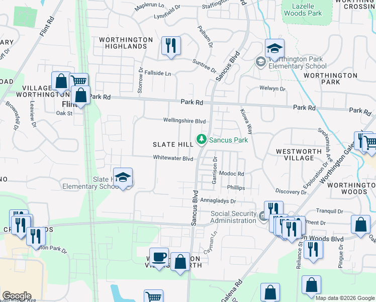 map of restaurants, bars, coffee shops, grocery stores, and more near 755 Tussuck Court in Columbus