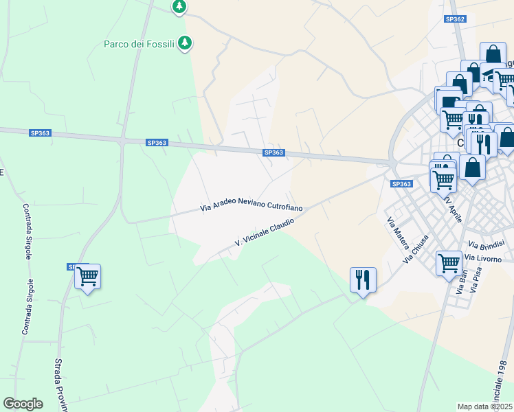 map of restaurants, bars, coffee shops, grocery stores, and more near 47 Via Aradeo Neviano Cutrofiano in Provincia di Lecce