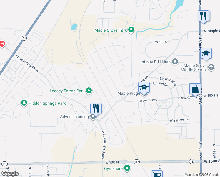 map of restaurants, bars, coffee shops, grocery stores, and more near 2407 West Sheridan Street in Mapleton