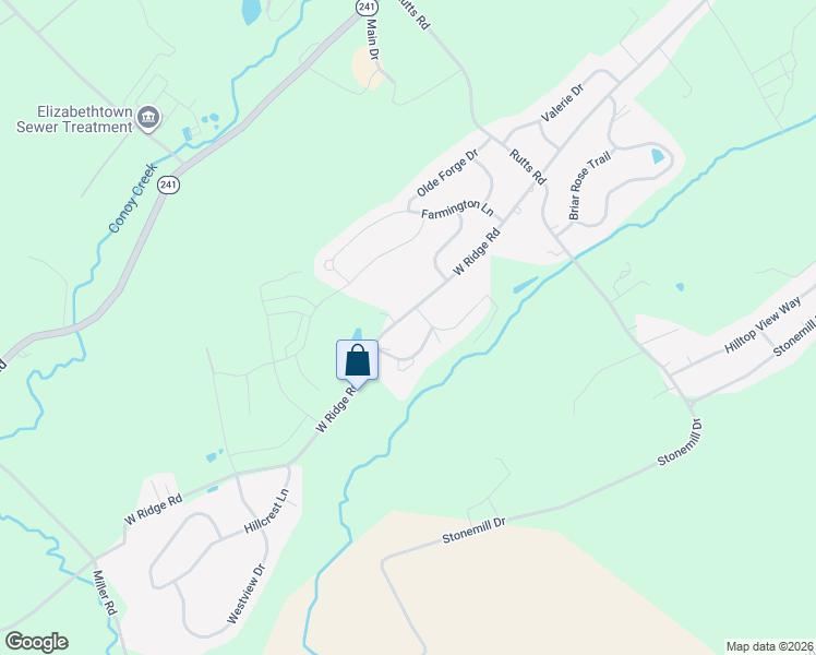 map of restaurants, bars, coffee shops, grocery stores, and more near 822 West Ridge Road in Elizabethtown