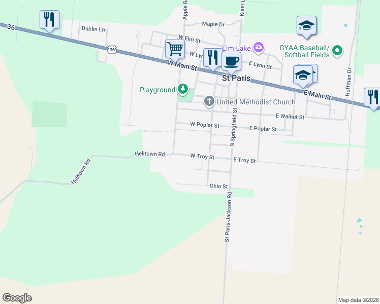 map of restaurants, bars, coffee shops, grocery stores, and more near 220 West Troy Street in Saint Paris