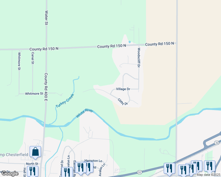 map of restaurants, bars, coffee shops, grocery stores, and more near 4626 Village Drive in Anderson