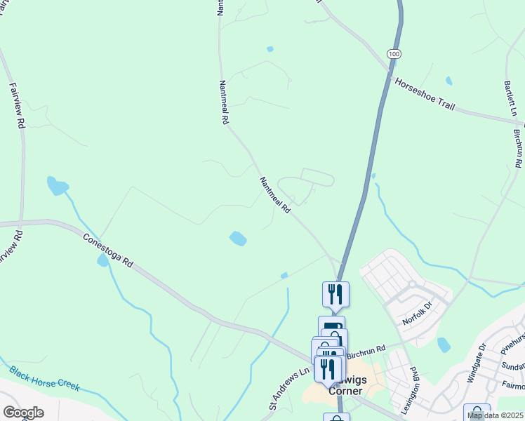 map of restaurants, bars, coffee shops, grocery stores, and more near 7 Red Fox Lane in Glenmoore