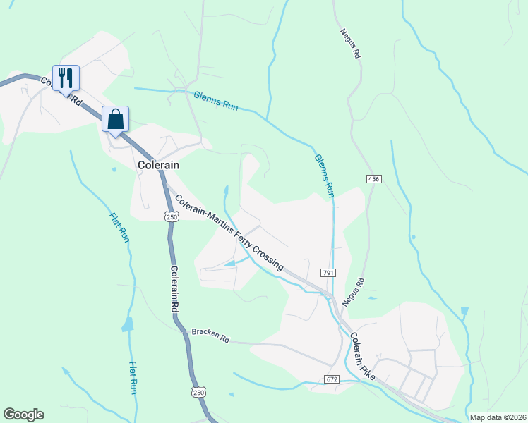 map of restaurants, bars, coffee shops, grocery stores, and more near 71727 West Road in Martins Ferry
