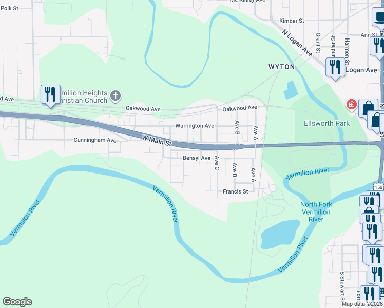 map of restaurants, bars, coffee shops, grocery stores, and more near 401-431 Bensyl Avenue in Danville