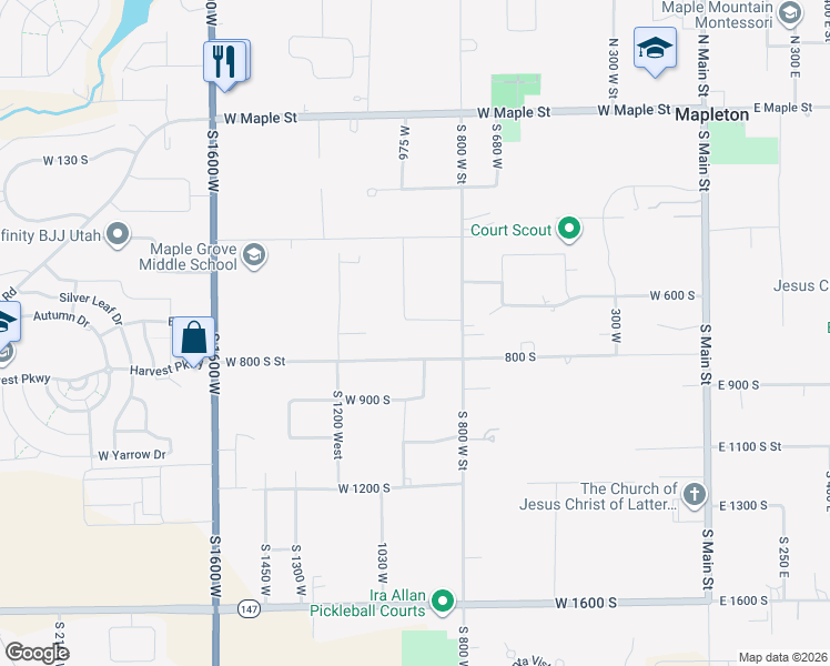 map of restaurants, bars, coffee shops, grocery stores, and more near 886 West 800 South Street in Mapleton