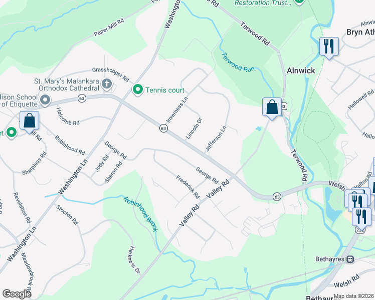 map of restaurants, bars, coffee shops, grocery stores, and more near 1076 Welsh Road in Montgomery County