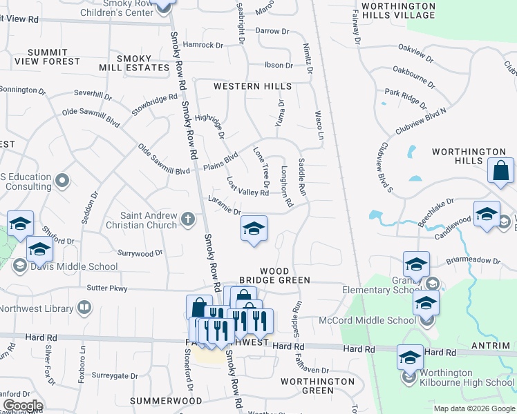 map of restaurants, bars, coffee shops, grocery stores, and more near 1872 Laramie Drive in Powell