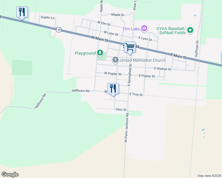 map of restaurants, bars, coffee shops, grocery stores, and more near 220 West Troy Street in Saint Paris