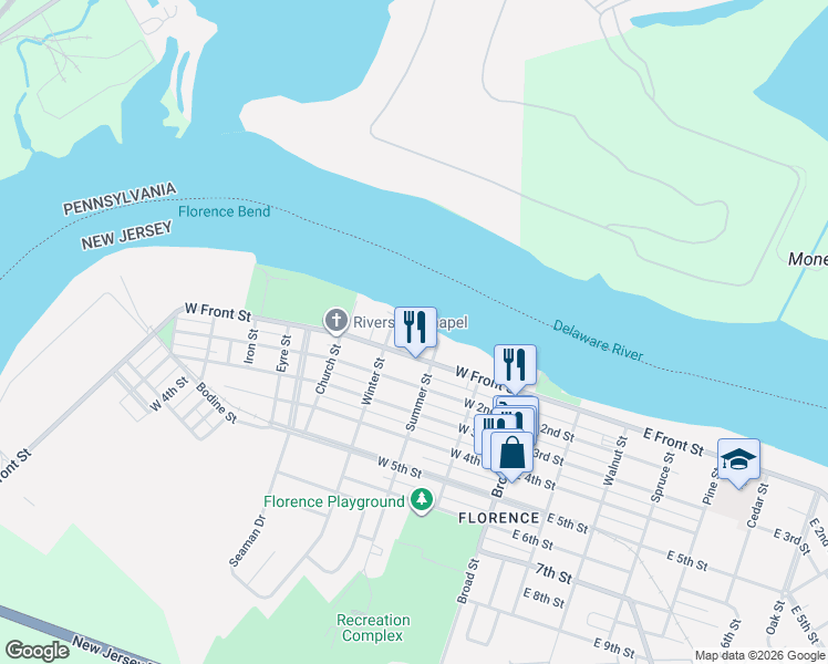 map of restaurants, bars, coffee shops, grocery stores, and more near 326 Riverview Avenue in Florence
