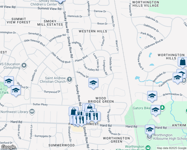 map of restaurants, bars, coffee shops, grocery stores, and more near 1872 Laramie Drive in Powell