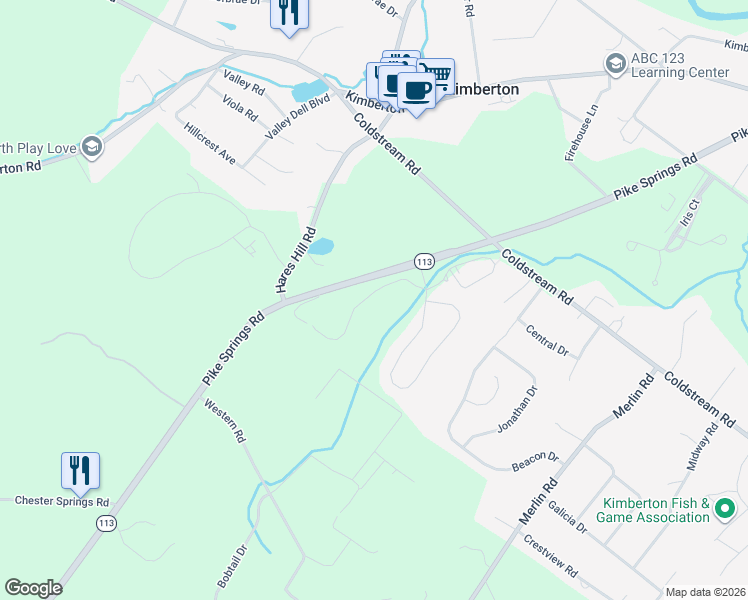 map of restaurants, bars, coffee shops, grocery stores, and more near 1202 Calista Lane in Phoenixville